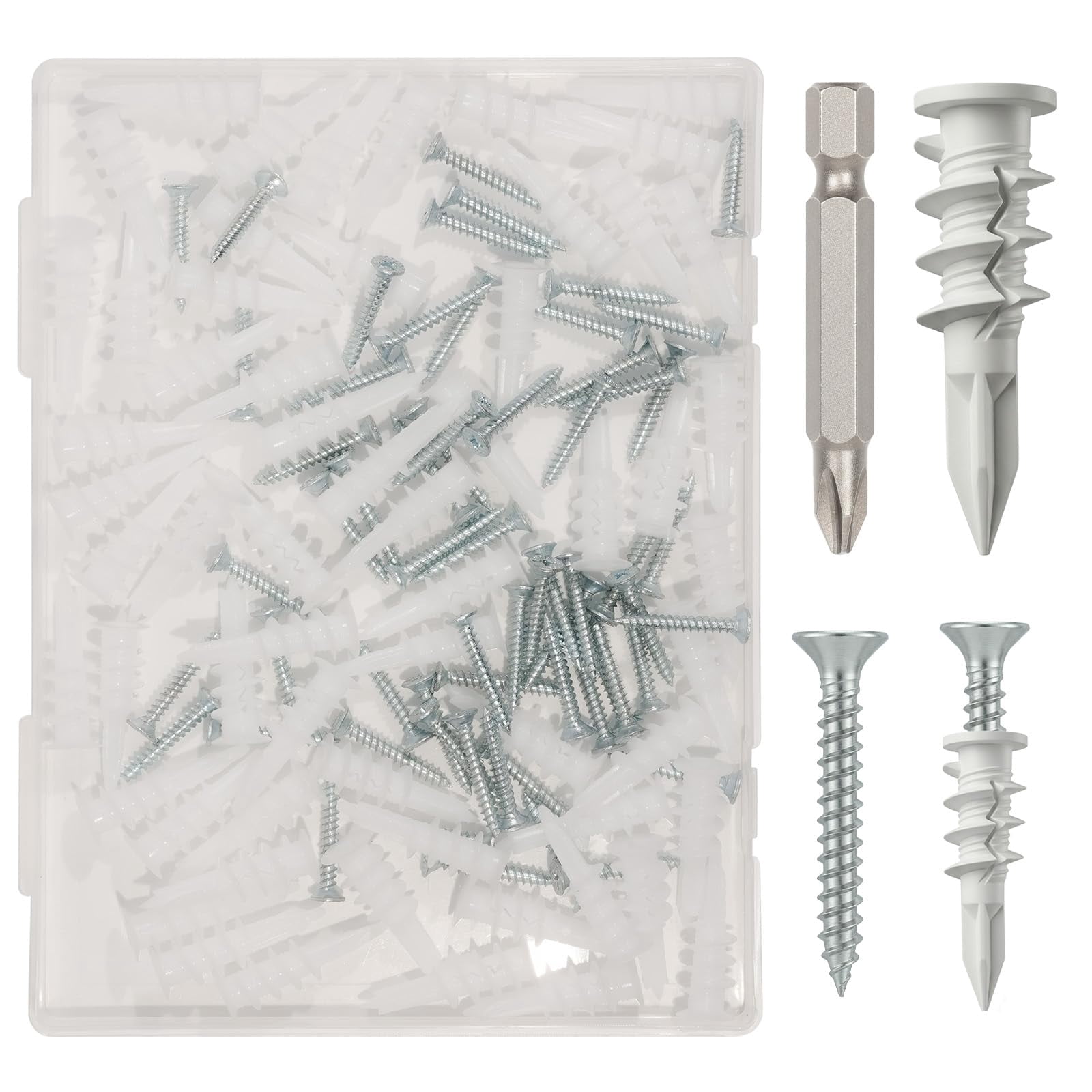 352pcs Self-Drilling Drywall Anchors and Screws Kit, 9 Different Assorted Size, Include Nylon Plastic Wall Anchors,Galvanized Steel Anchors, Screws, Hollow Door Anchors, Holds Up to 75lbs