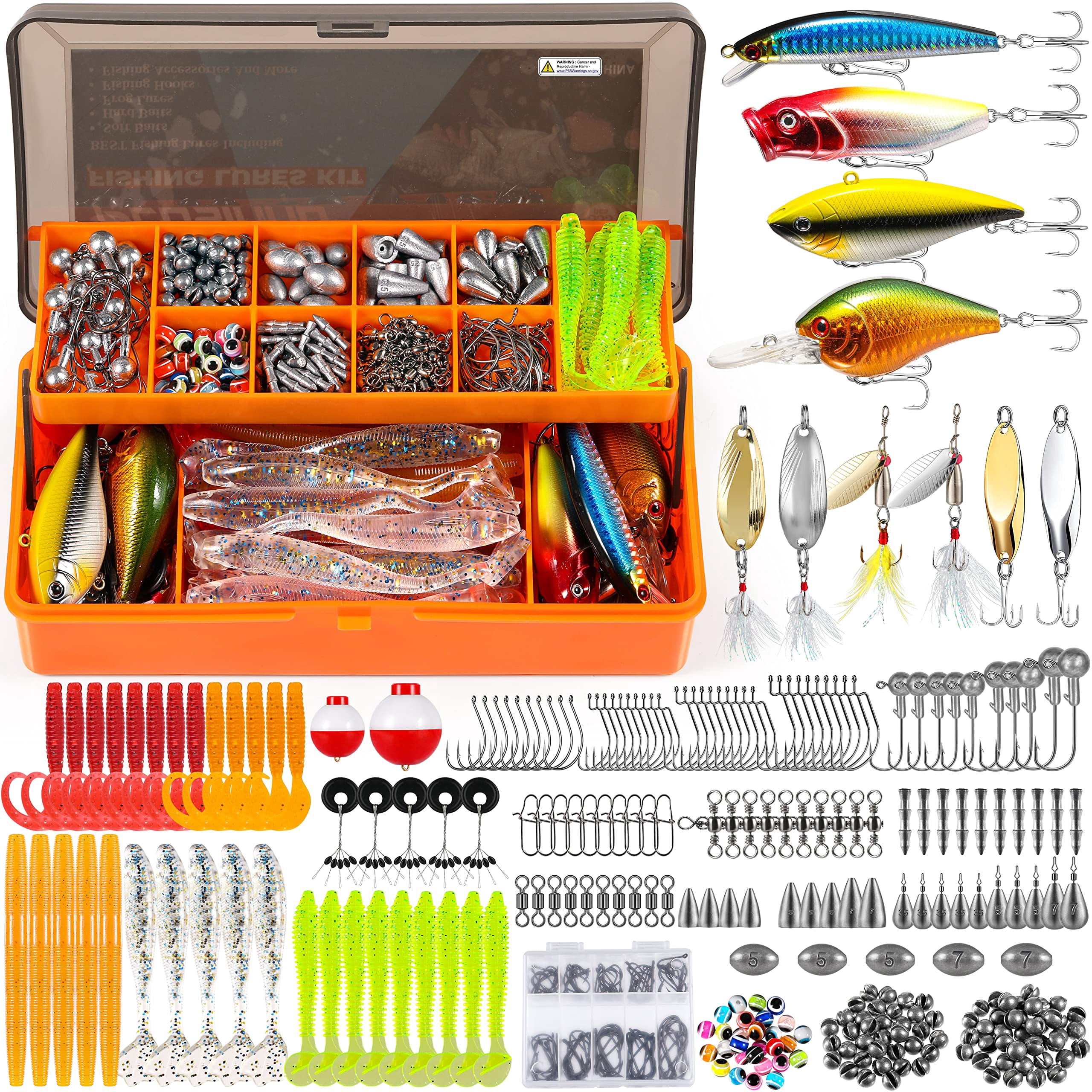 353/404 Fishing Lures  Upgrade Tackle Box With Included Crankbaits Hooks Weights Other Accessories Lure Bait Gear Equipment Kit Gift For Men Freshwater Bass