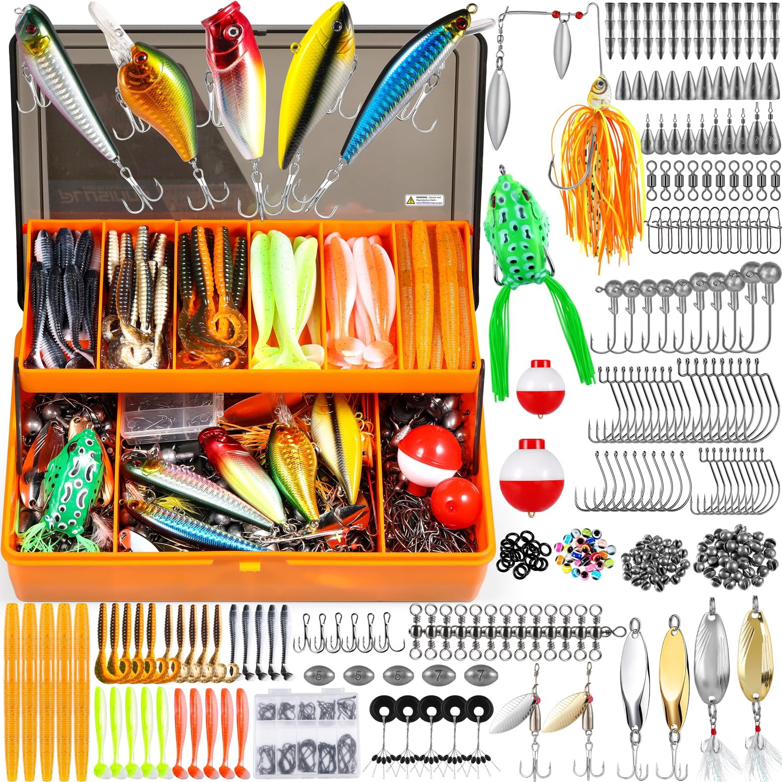 353/404 Fishing Lures  Upgrade Tackle Box With Included Crankbaits Hooks Weights Other Accessories Lure Bait Gear Equipment Kit Gift For Men Freshwater Bass