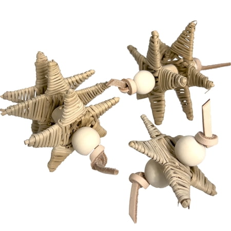 3536 Leather Chew Stars - Handmade Chewable Leather & Rattan Bird Foot Toys
