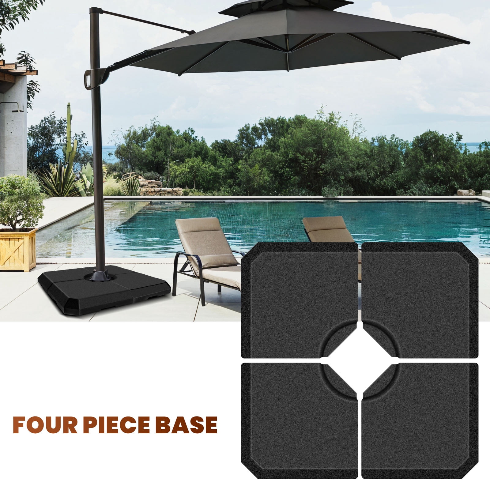 353lb Capacity Water Sand Cantilever Offset Patio Umbrella Stand Square Base, Offset Umbrella Base, Outdoor Umbrella Stand for Garden Patio Umbrellas, Black