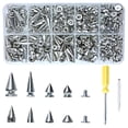 thumbnail image 1 of 354 Sets Punk Spikes and Studs Kit，8 Sizes Cone Spikes,Metal Tree Spikes Studs for Leathercraft and Punk Style Clothing Accessories DIY Craft Decoration, 1 of 7