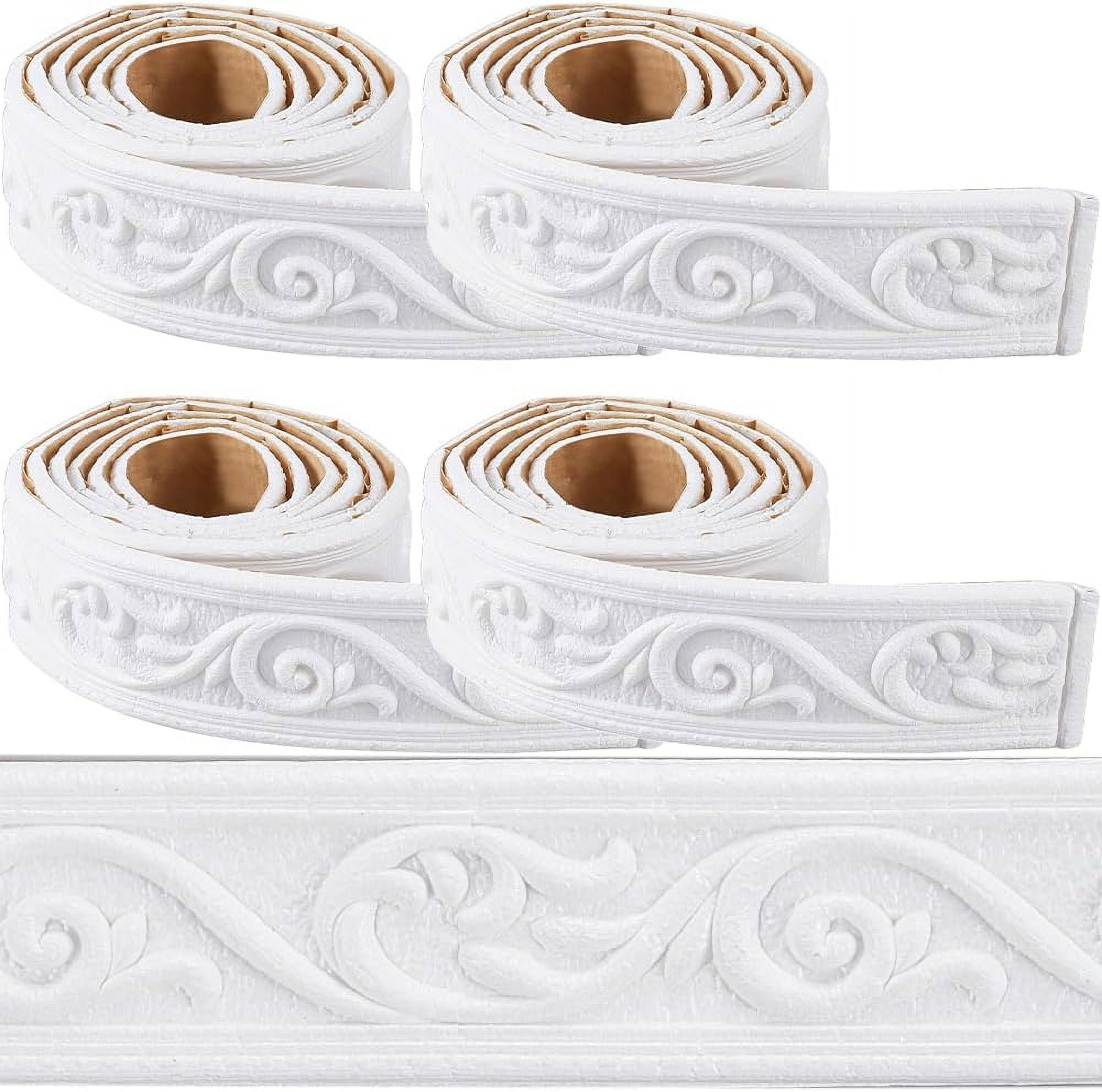 354 x 2in Crown Molding Peel and Stick Foam White Self Adhesive Flexible Trim 3D Sticky Vintage Decorative Wallpaper Border Wall Edging Foam Baseboard Mirror Border Wall Lines Hotel DIY Decor