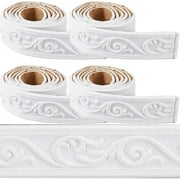 354 x 2in Crown Molding Peel and Stick Foam White Self Adhesive Flexible Trim 3D Sticky Vintage Decorative Wallpaper Border Wall Edging Foam Baseboard Mirror Border Wall Lines Hotel DIY Decor
