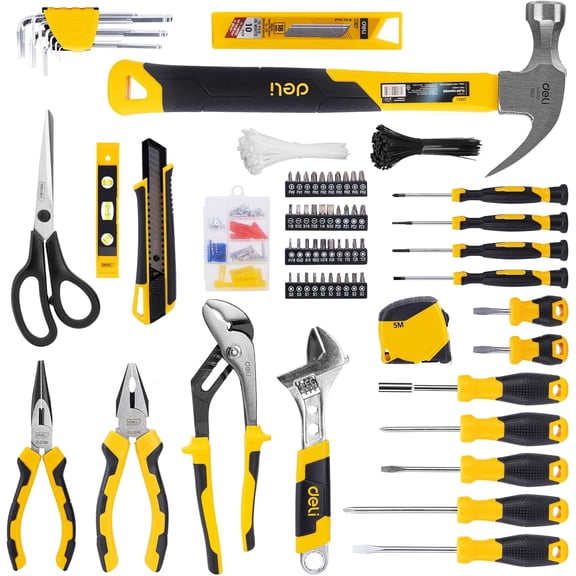 355-Piece Home Tool Set, Household Repairing Tool Kit with 14-Inch Wide Mouth Open Storage Tool Bag, Yellow