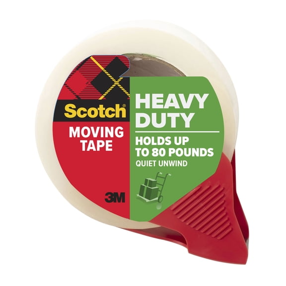 Scotch Heavy Duty Moving Packing Tape, Clear, Quiet Unwind, 1.88 in. x 54.6 yd., 1 Tape Roll with Dispenser