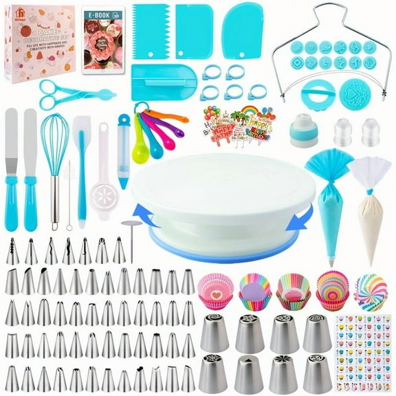 356pcs Cake Decorating Supplies Kit, Baking Accessories with Cake Turntable, Pastry Piping Bag, Piping Icing Tips for Beginners