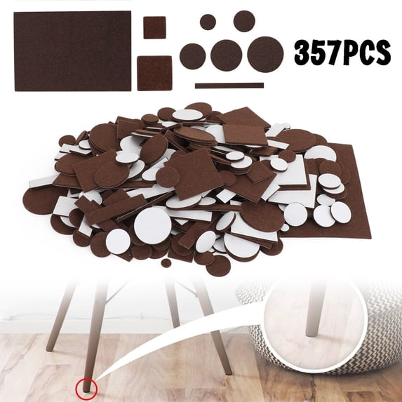 357 Piece Self-Stick Furniture Felt Pads for Hard Surfaces Brown