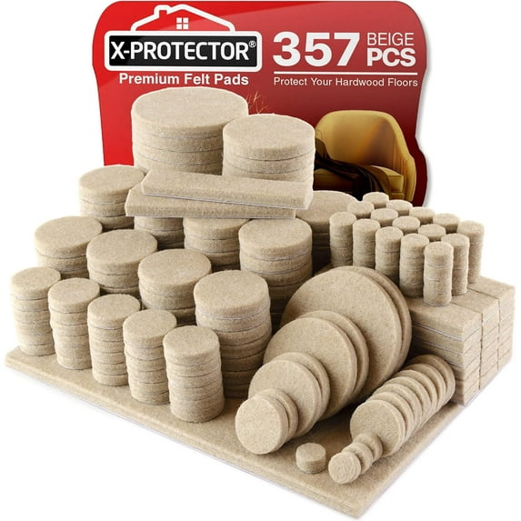 X-Protector Felt Furniture Pads - 357 Pcs Beige - Felt Pads for Furniture Feet - Protect Hard Floors