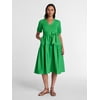 Time and Tru Women's Mixed Media Midi Dress with P