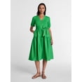 thumbnail image 1 of Time and Tru Women's Mixed Media Midi Dress with Puff Sleeves, Sizes XS-XXXL, 1 of 5