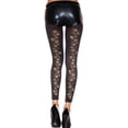thumbnail image 1 of 35821-BLACK-GOLD Golden Floral Print Spandex Opaque Leggings - Black & Gold, 1 of 1