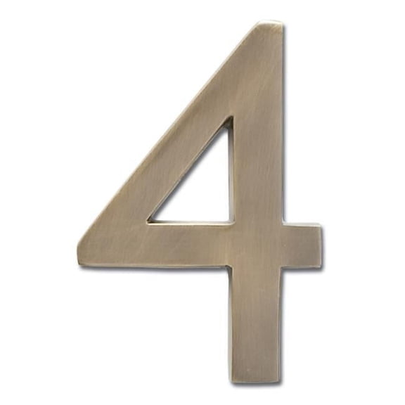3582AB Number 4 Solid Cast Brass 4 inch Floating House Number Antique Brass ''4''