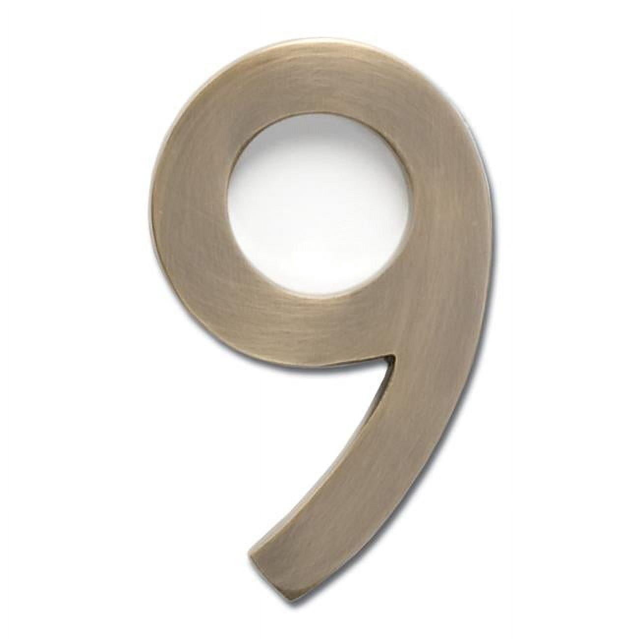 3582AB Number 9 Solid Cast Brass 4 inch Floating House Number Antique Brass ''9''