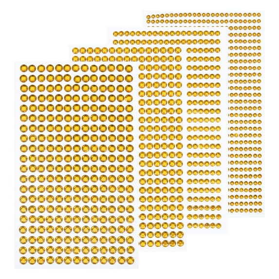 Uxcell 1792 Pcs 4 Sheets Gold Rhinestone Stickers 3/4/5/6 mm Self Adhesive Rhinestones Gems for DIY Decoration Craft