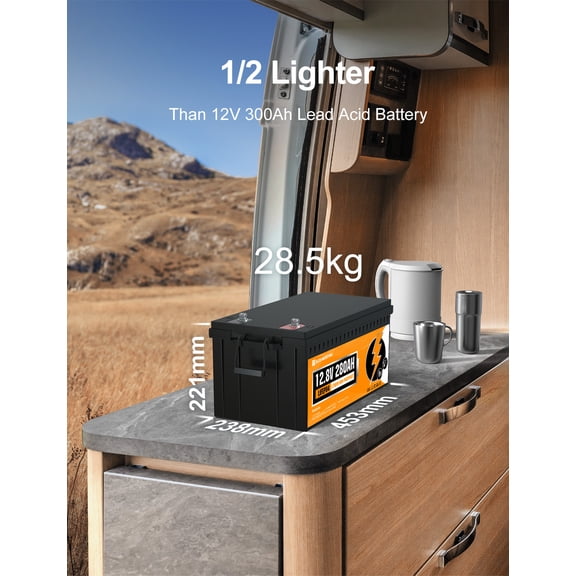 3584Wh 12V 280Ah LiFePO4 RV Battery w/Bluetooth & Low Temp Cutoff - Built-in 200A BMS - Deep Cycle for Camper, Traile