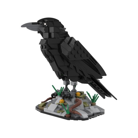359 Pcs Black Raven Crow Building Blocks Set, Spooky Gothic Bird Model Kit on Rock Base, Halloween Office Desk Room Decor Gift