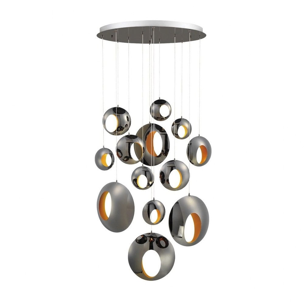 Blackened Chrome and Gold 13-Light LED Chandelier