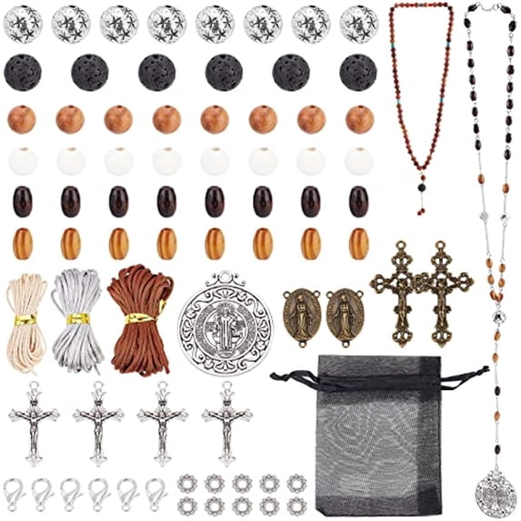 359pcs Cross Charms Rosary Jewelry Making Wood Beads Rosaries Tibetan Pendant and Spacer Beads