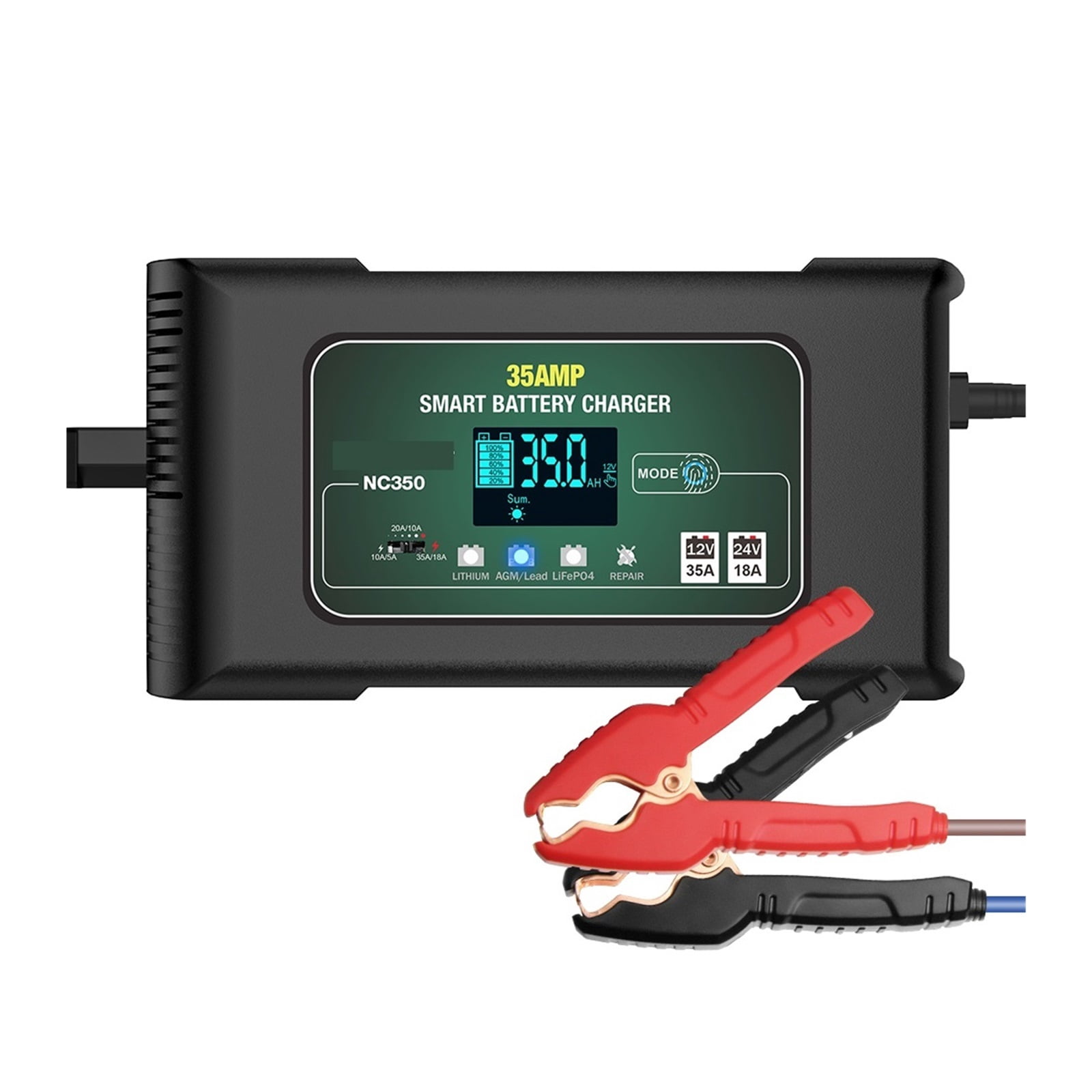 35A 12V-24V Smart Battery Charger For Car Motorcycle Battery Repair Auto Lead Acid AGM GEL PB Lithium Battery ,Easy to Use