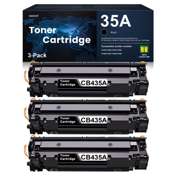 35A Black High Yield Toner Cartridge 3-Pack (with Chip): Replacement for HP 35A P1006, P1009, P1002, P1003, P1004, P1005 Printer | CB435A