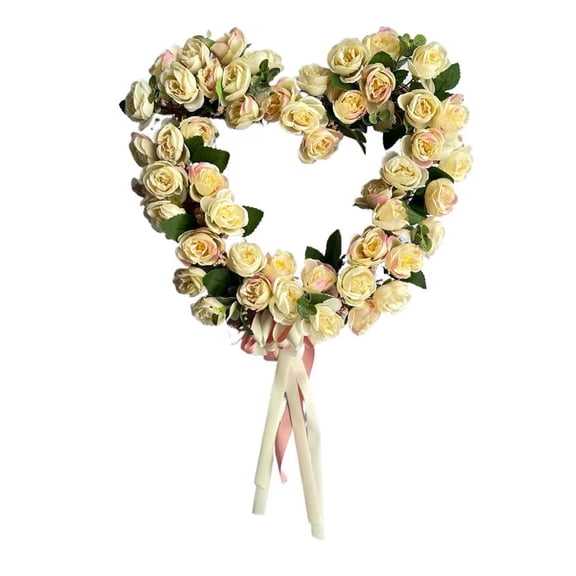 35CM Red & White Rose Heart Wreath Valentine's Day Door Decor