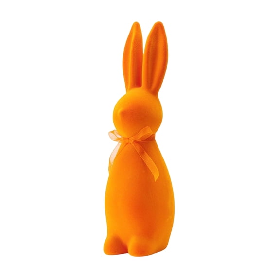 35Cm Orange Flocked Easter Bunny decor, Lightweight Foam Rabbit Figurine with Sheer Ribbon, Easter decorations, Spring Party decorations, Bunny decor for Home, Easter Table
