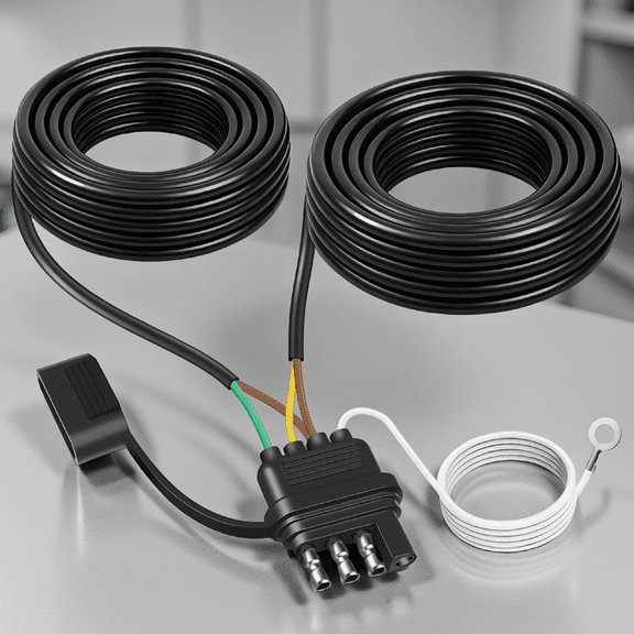 35FT 4-Pin 5-Wire Trailer Wiring Harness, 16AWG Y-Shape Jacketed Cable with 4-Way Flat for Taillights Trailers, RVs and