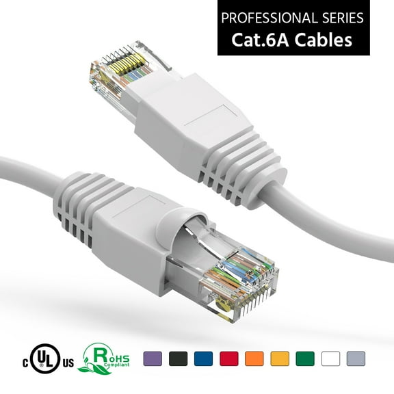 35Ft Cat6A UTP Ethernet Network Booted Cable White, (2 Pack)