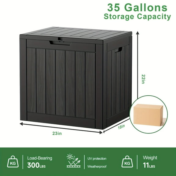 35Gallon Large Outdoor Storage Deck Box, UV & Water Resistant Weatherproof Resin Organizer, Lockable Lid for Furniture Garden Tools Toys, Indoor Outdoor Use, Ideal Holiday Gift