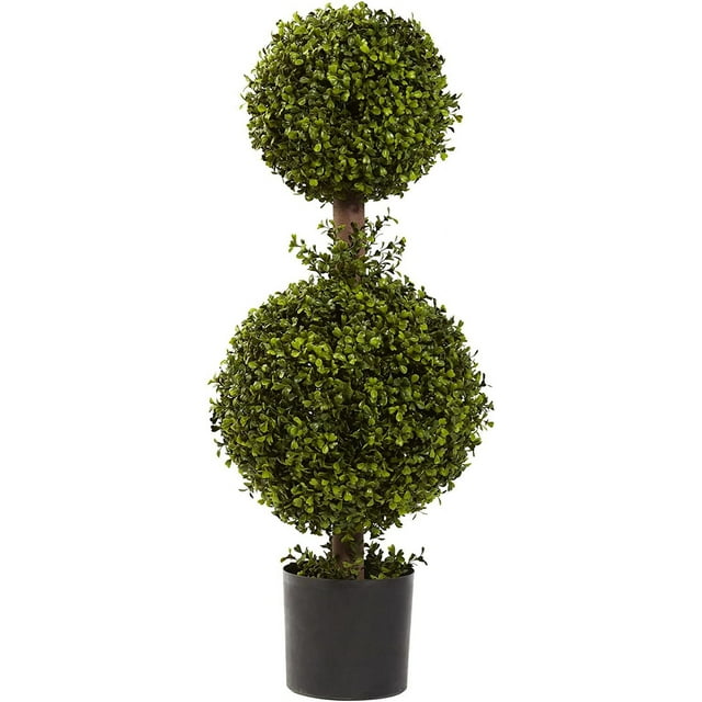 35IN Artificial Double Boxwood Topiary Tree, Fake Topiary Plant for