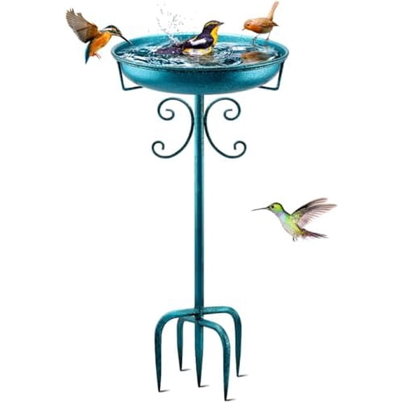 35In Metal Bird Bath for Outside, Vintage Freestanding Birdbaths & Birdfeeder, Bird Baths Feeder Bowl for Outdoors Garden Patio Yard Lawn Decor, Upgraded 5-Pronged Base (Blue)