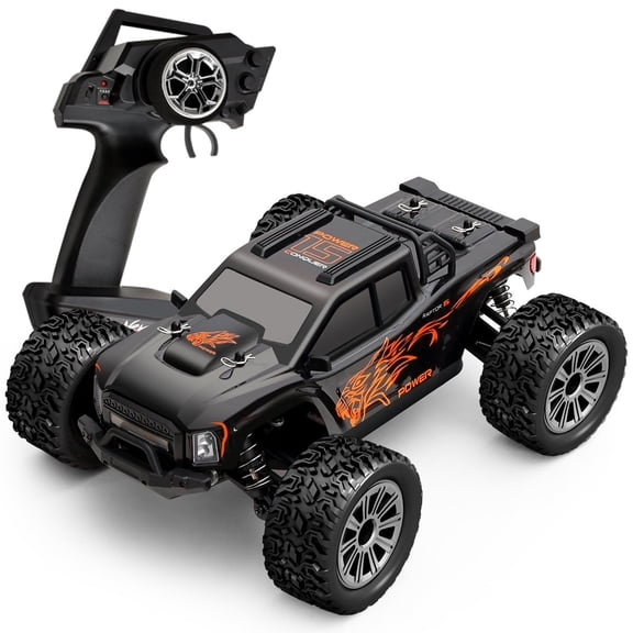 35KM/H High Speed 4WD RC Monster Truck, 1:16 Scale All Terrain Remote Control Off-Road Car, IPX4 Waterproof Hobby RC Vehicle with 2 Rechargeable Batteries