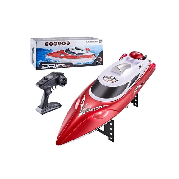 35KM/H High Velocity RC Boat, 2.4GHz Waterproof Racing Speed Boat with LED Lights, One-Key Capsize Recovery & Range Alarm, RTR for Lakes & Pools (Red)