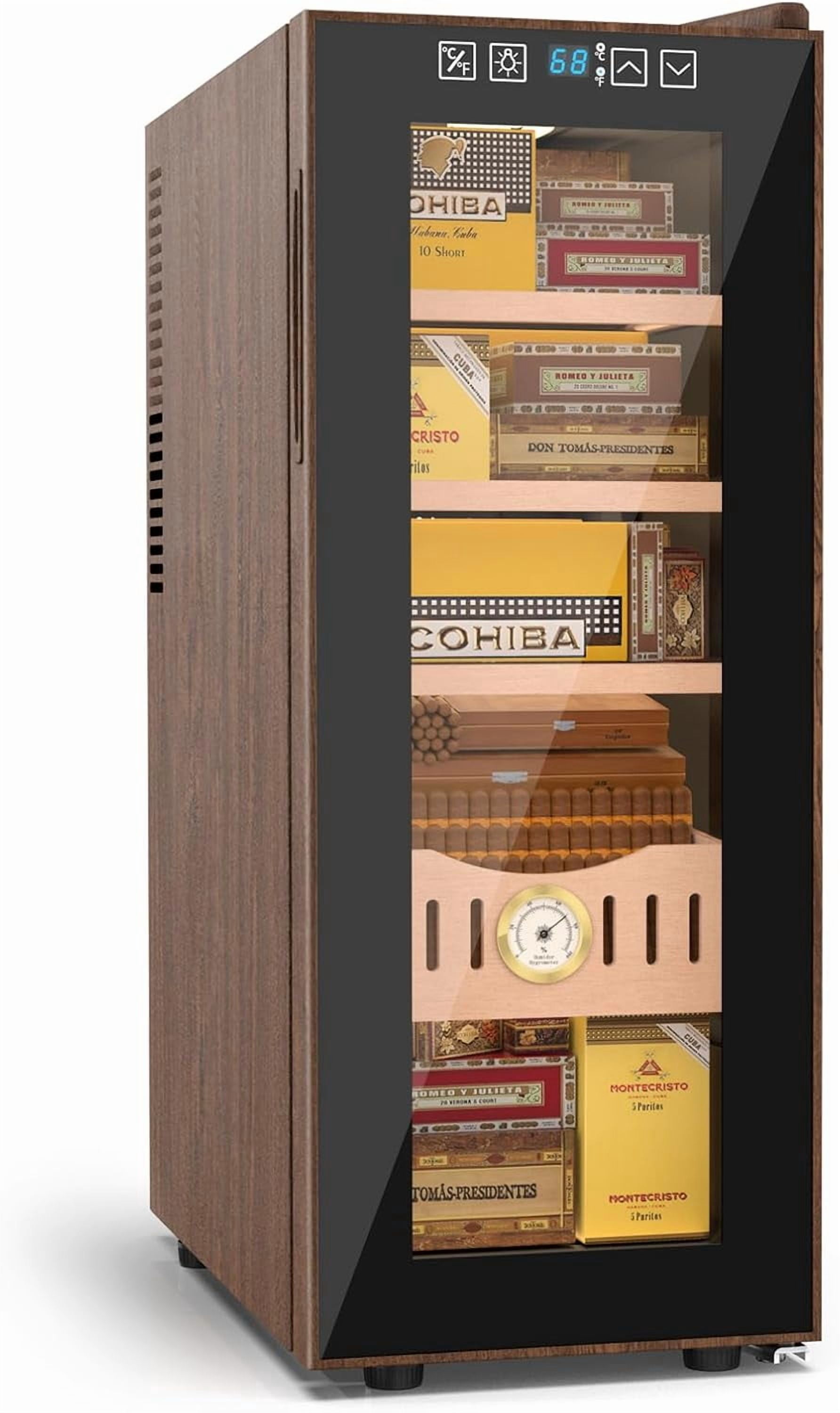35L Dual-Zone Thermostatic Cabinet & Beverage Cooler - Cooling & Heating Electric Fridge with Wood Grain Finish, Built-in Hygrometer - Ideal Gift for Men, Wine, Cigar, and Skincare Storage