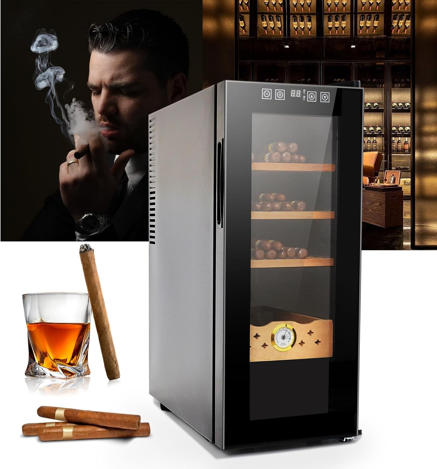 35L Electric Cigar Humidor Cabinet – Holds up to 250 Cigars, Spanish ...