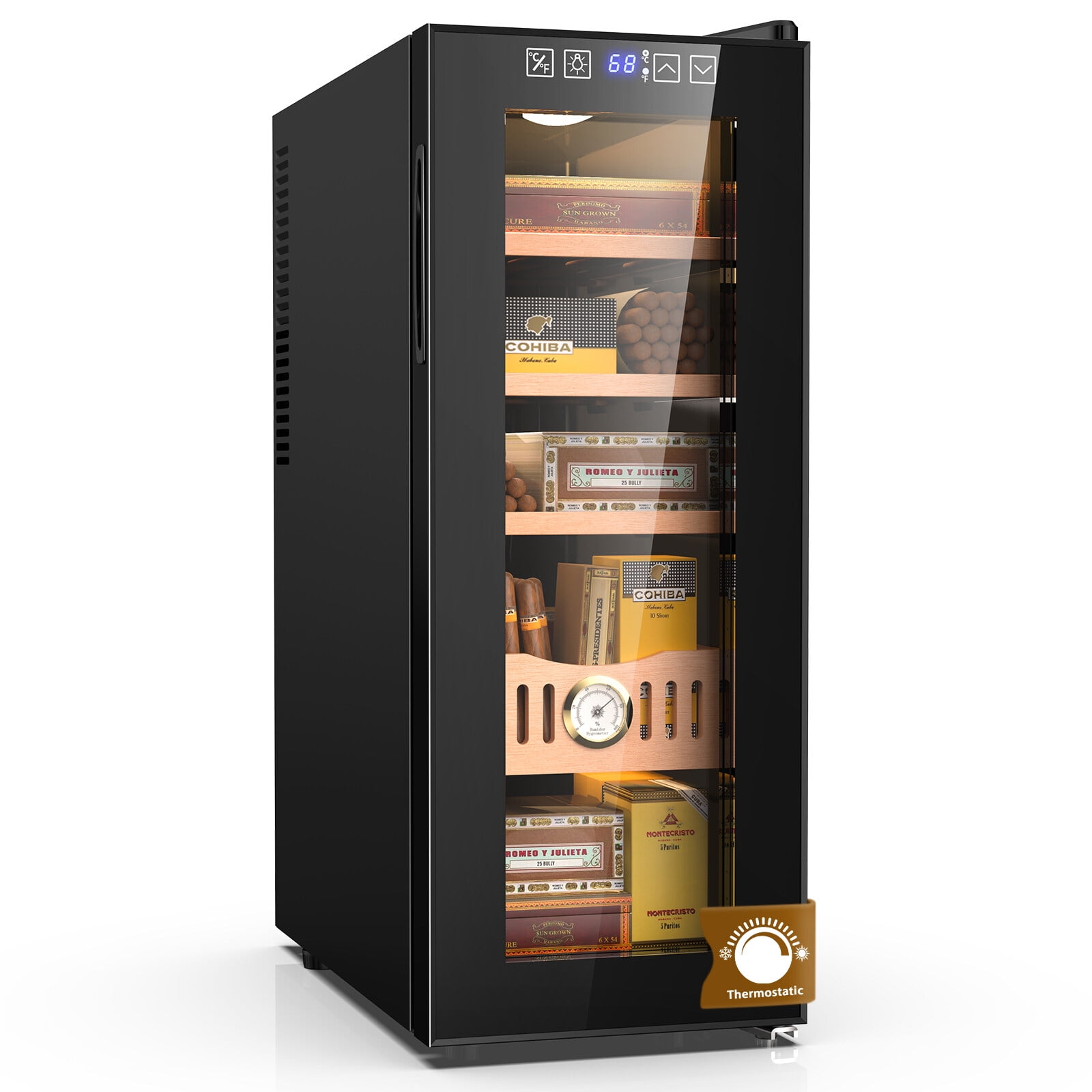 35L Electric Cooler & Heater Cigar Humidor with Movable Spanish Cedar Tray & Drawer