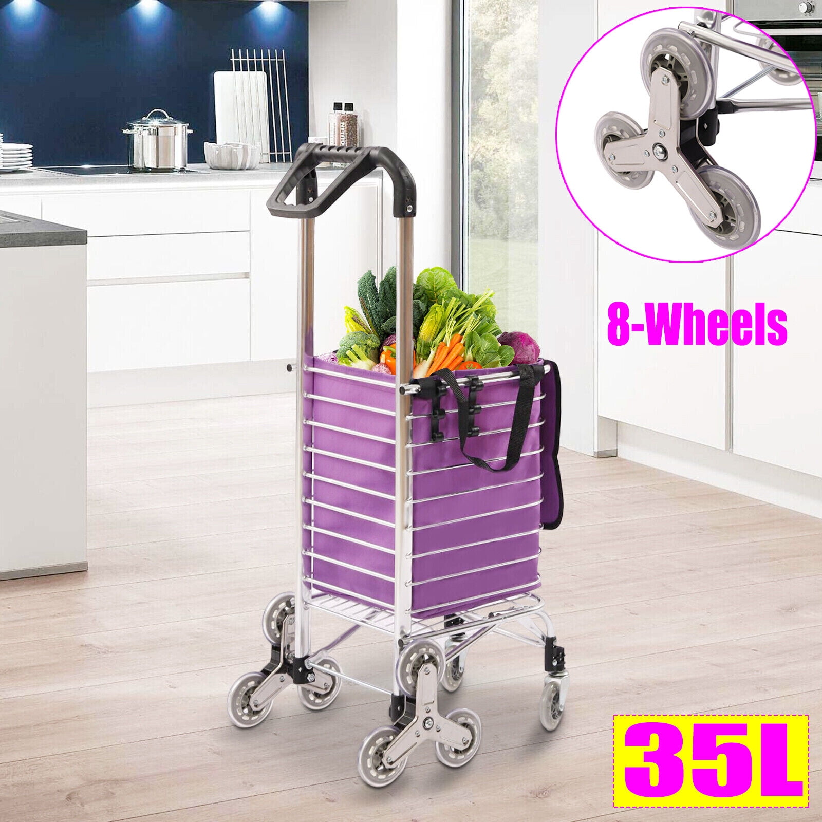 35L Folding Shopping Cart Grocery Trolley Laundry Stair Climbing