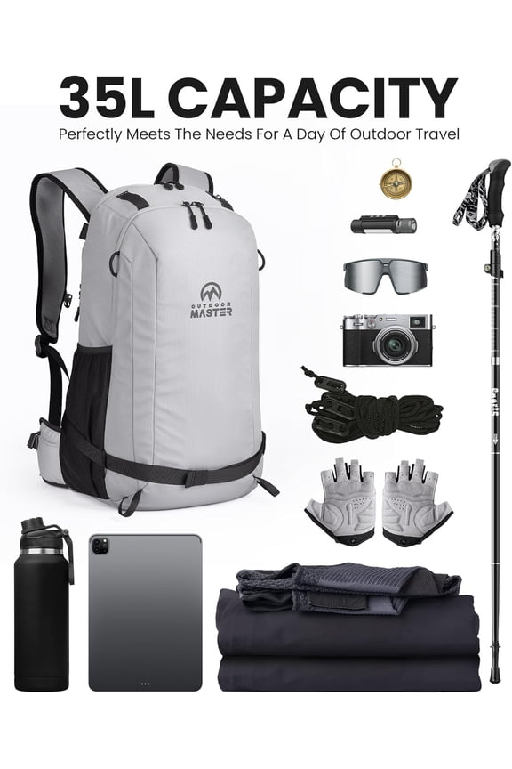 35L Hiking Backpack for Skiing, Snowboarding, and Travel - Grey