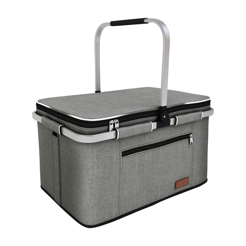 35L Large 2 Layers Picnic Basket Waterproof Thermal Insulation Foldable Aluminum Alloy Frame with Removable Inner Bag for Picnic Camping Fishing Shopping Kitchen Car Trunk