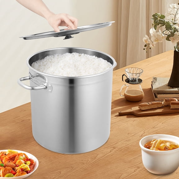 35L Large Capacity Stainless Steel Stockpot with Lid, Flat Bottom Cooking Pot for Home & Commercial Restaurant Stewing, Boiling