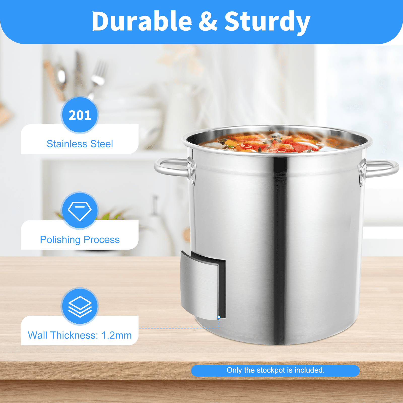 35L Large Deep Stainless Steel 201 Cooking Stock Pot with Lid Catering Pan