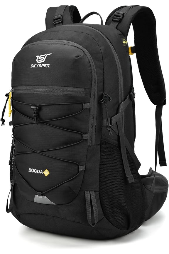 35L Lightweight Hiking Backpack with Multiple Compartments, Rain Cover, and Airflow Back Panel Large, Black, Daypack Style