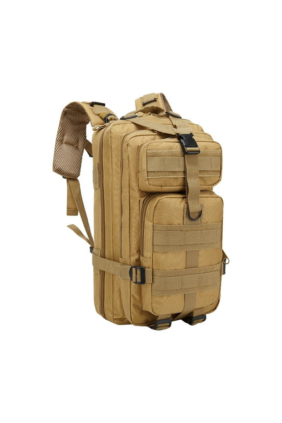 35L Military Backpack, Water - Resistant Nylon With Molle Webbing, 4 Zipper Pockets & Padded Straps - For Hiking, Camping, Fishing, Daily Use - Unisex, Khaki