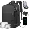 thumbnail image 1 of 35L Travel Backpack for Women & Men, Carry On Backpack with USB Charging Port & Shoe Pouch, Expandable Flight Approved Backpack, Waterproof Travel Essentials for Weekender Business Hiking,Black, 1 of 8