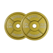 35LB Gold Olympic Steel Plate Pair - 2 Inch Barbell Standard 35 Pound Weights in Premium Gold Finish