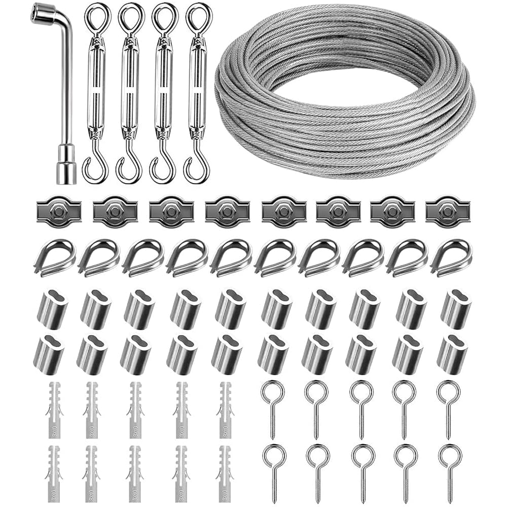 35M/3mm Garden Wire Rope Kit with Turnbuckles, Wire Tensioner, Crimping ...