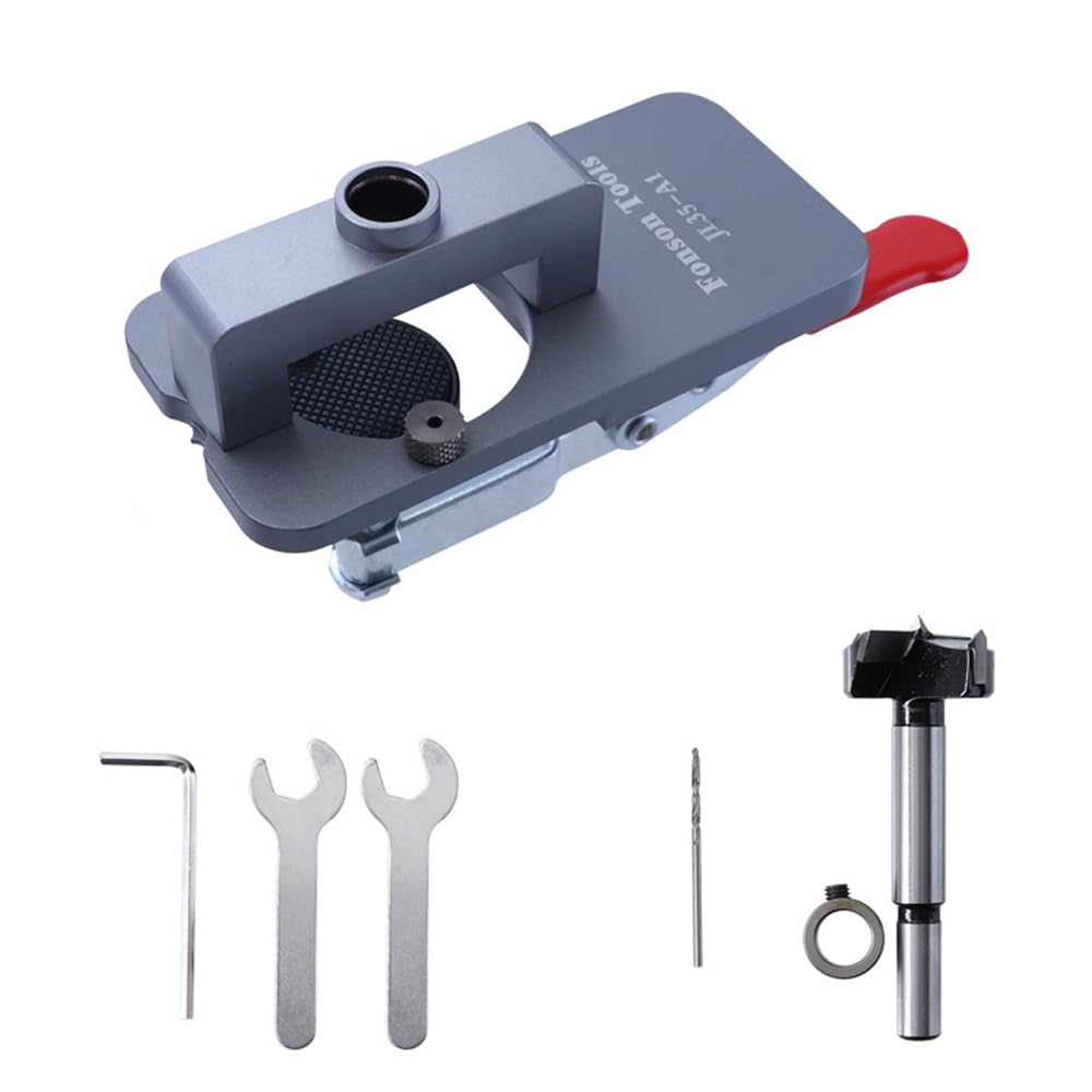 35MM Concealed Hinge Jig, Aluminum Alloy Hinge Hole Drilling Jig Puncher Locator, Woodworking Drilling Tools For Door Cabinets Hinges Mounting