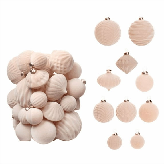 35PC Colorful Flocked Christmas Balls Ornament, Boutique Velvet Christmas Balls Decoration, Plastic Shatterproof Christmas Ornaments, Funny Unique Shaped Balls Pendant for Xmas Tree