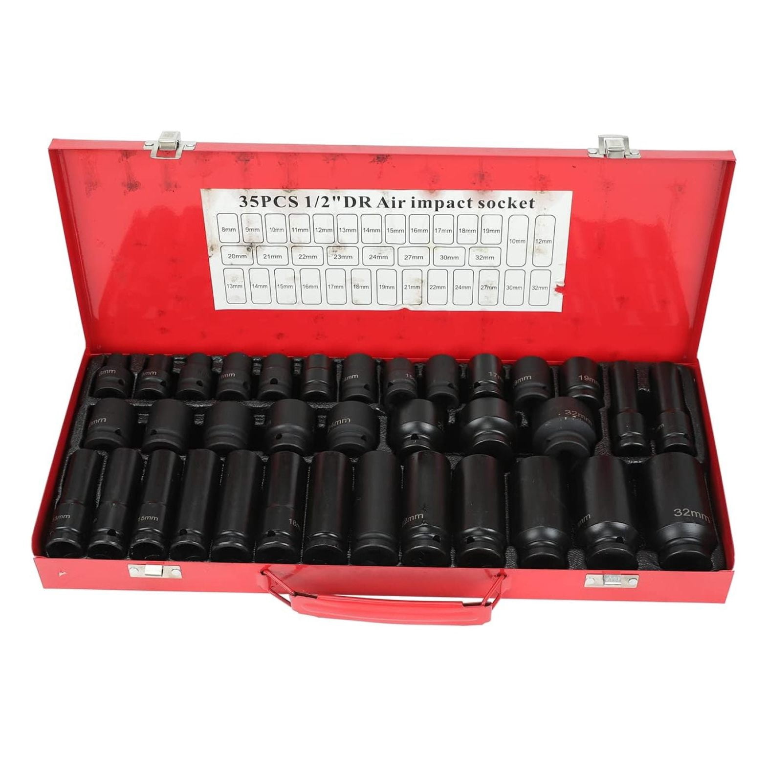 35PCS 1/2 Inch Drive Deep Impact Socket Set 6 Point Sockets Garage Workshop Tools Truck Repair Hand Tools 8-32MM